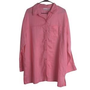 100% Linen Pink Button Down Tunic Top Women's 3x